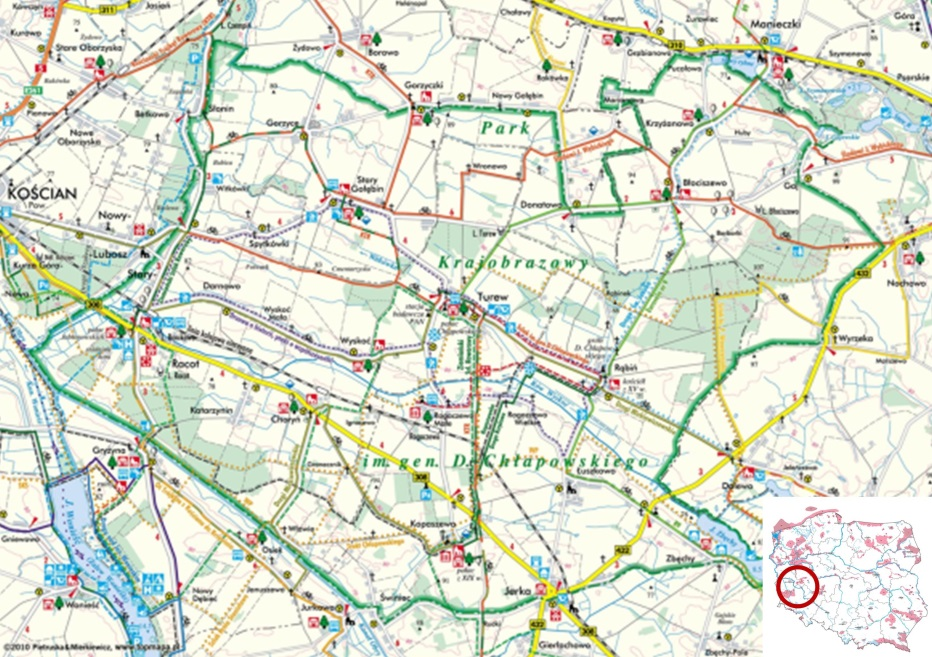Map of Chlapowski Landscape Park case study area.